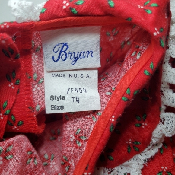 Vtg Bryan Baby Girl Holiday Christmas Tiny Floral Red White Lace 4T Dress - Picture 7 of 7